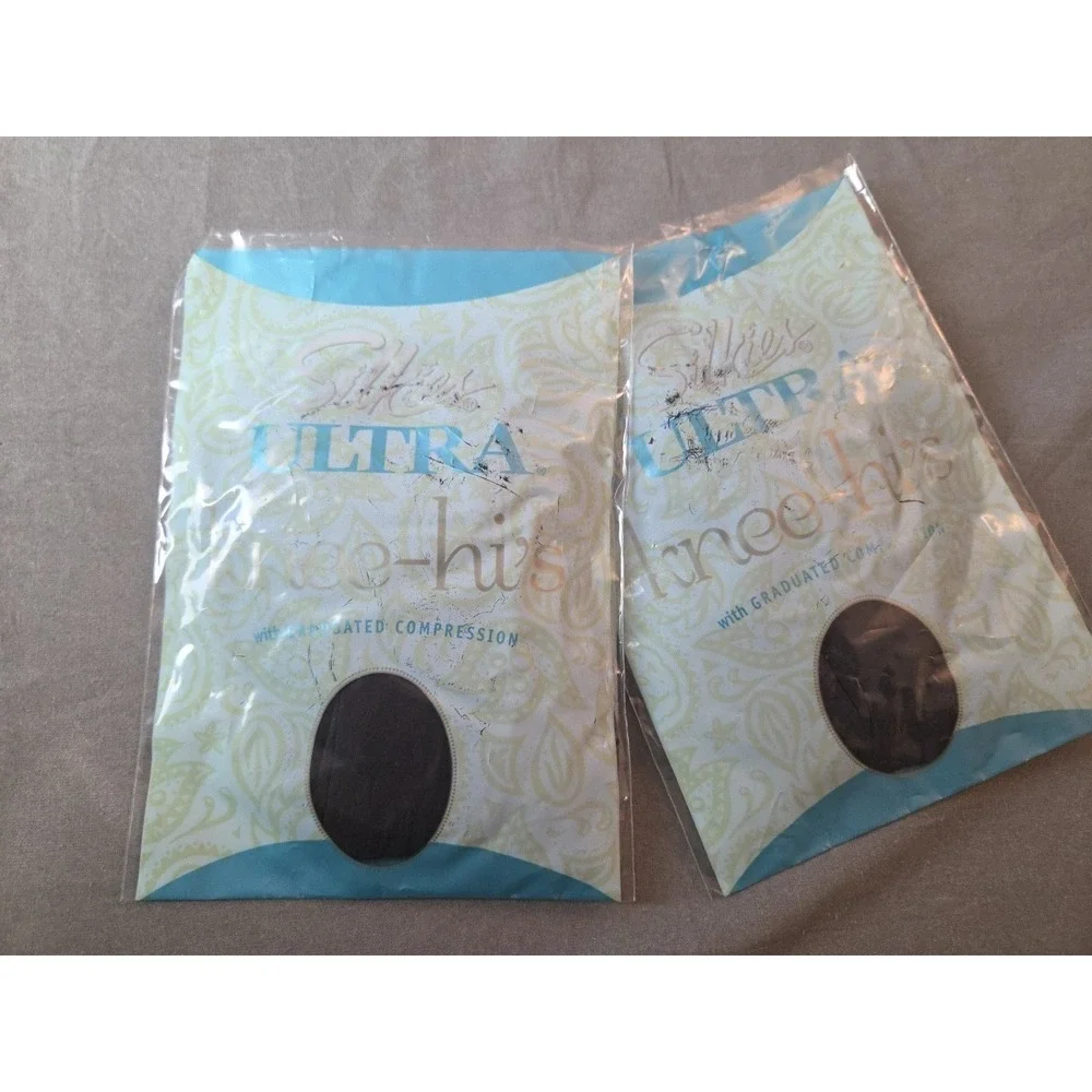 Vintage 2 X Silkies Ultra Knee Hi's Graduated Compression Size Regular Off Black